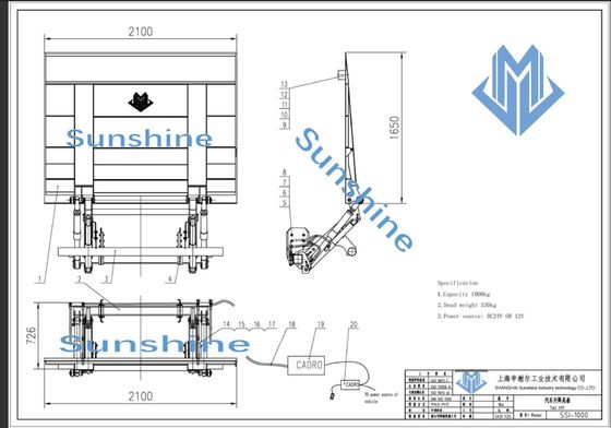 Cầu nâng và nâng đuôi thủy lực điện 1500 kg để lắp trên xe tải