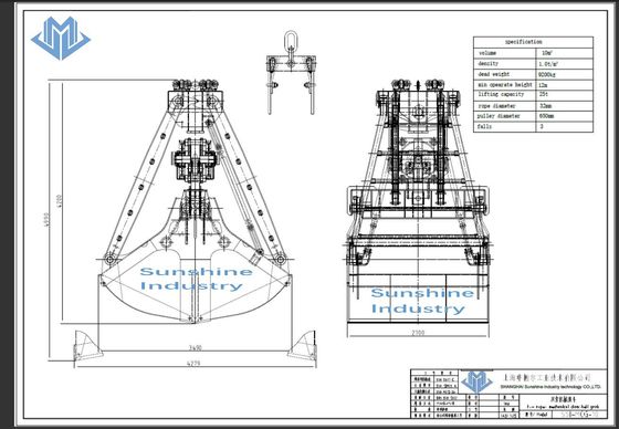 Hai dây thừng Vỏ sò Gầu ngoạm cơ học để xử lý quặng 10 mét khối